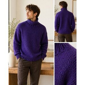 Hand Knit Chunky Turtleneck Sweater Purple Heavy Knit Cozy